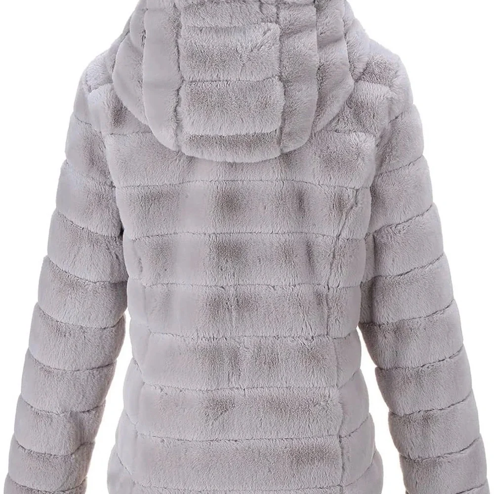 Bellivera Women’s Grey Faux Fur Hooded Jacket - Picture 4 of 4